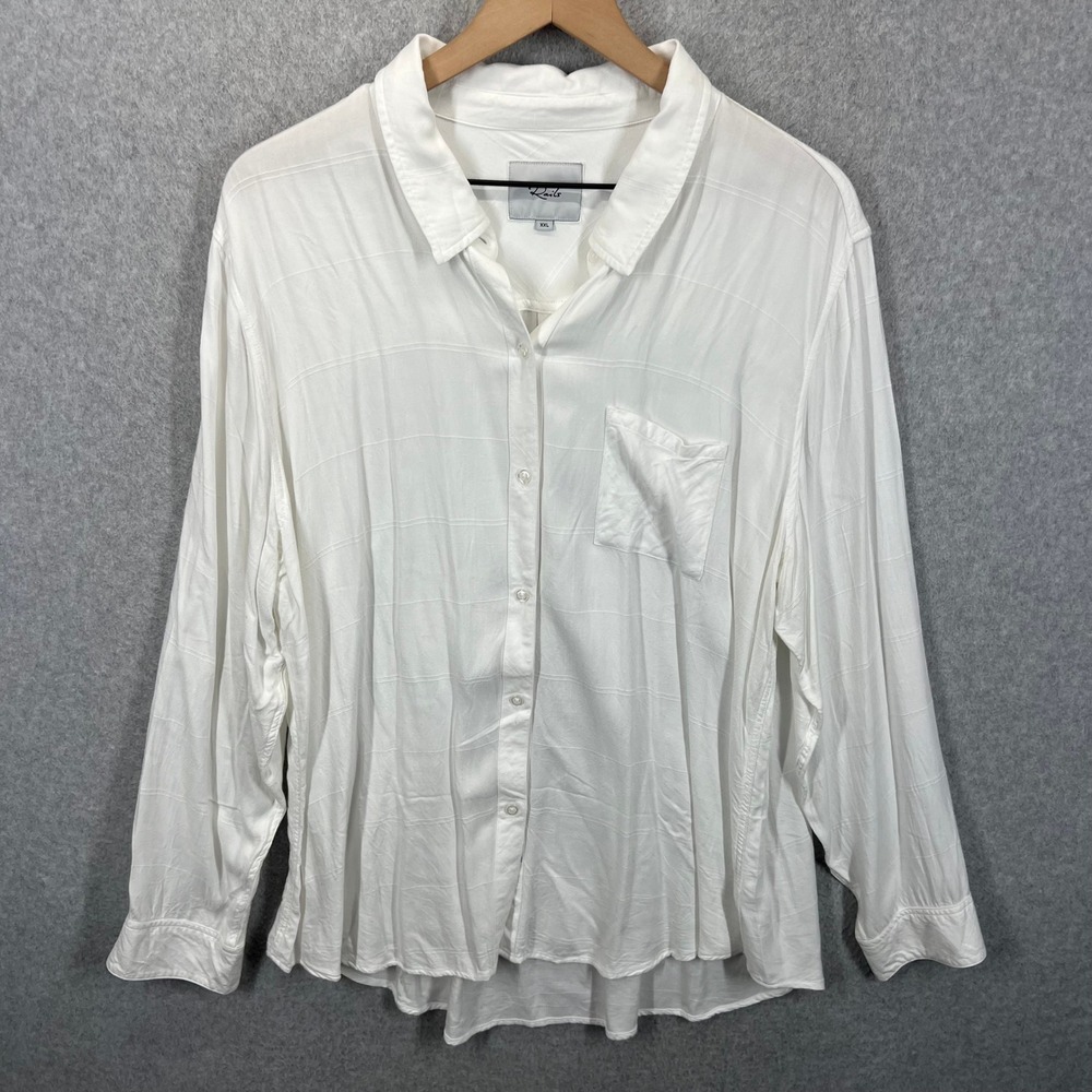 Rails Hunter Button Down Shirt Womens XXL Ivory Check‎ Rayon Long Sleeve Pocket